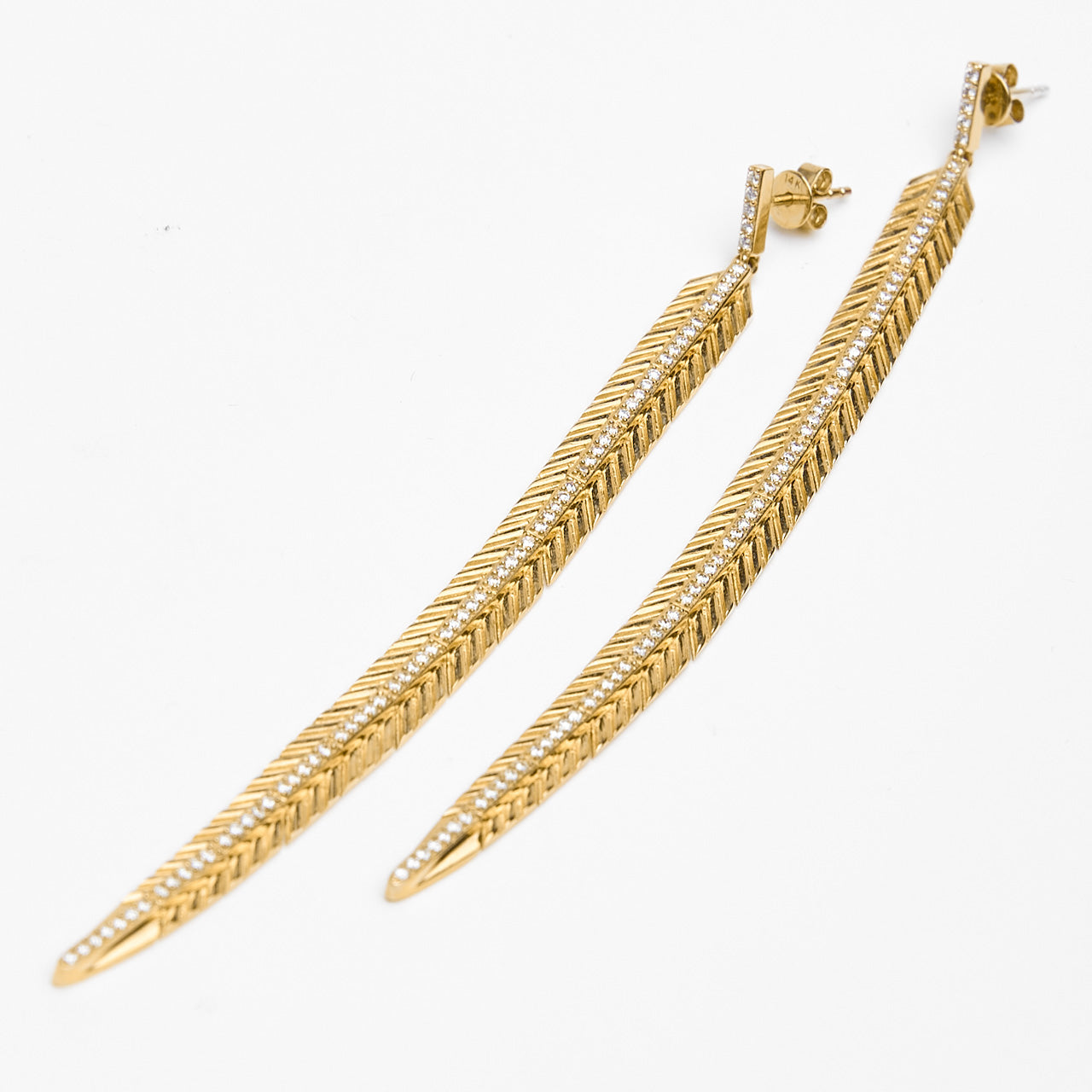 Lucia - Diamond Feather Earrings