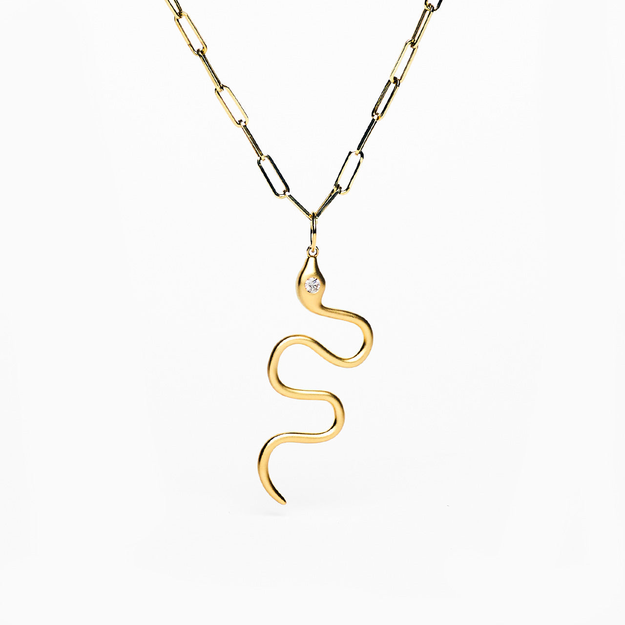 Jade - Yellow Gold Snake Pendant Chain Necklace