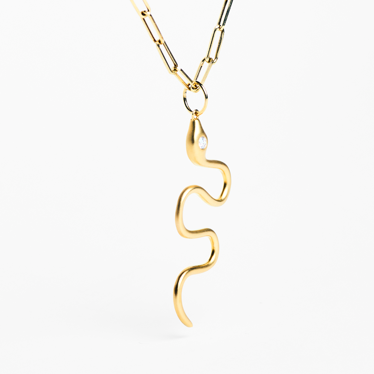 Jade - Yellow Gold Snake Pendant Chain Necklace