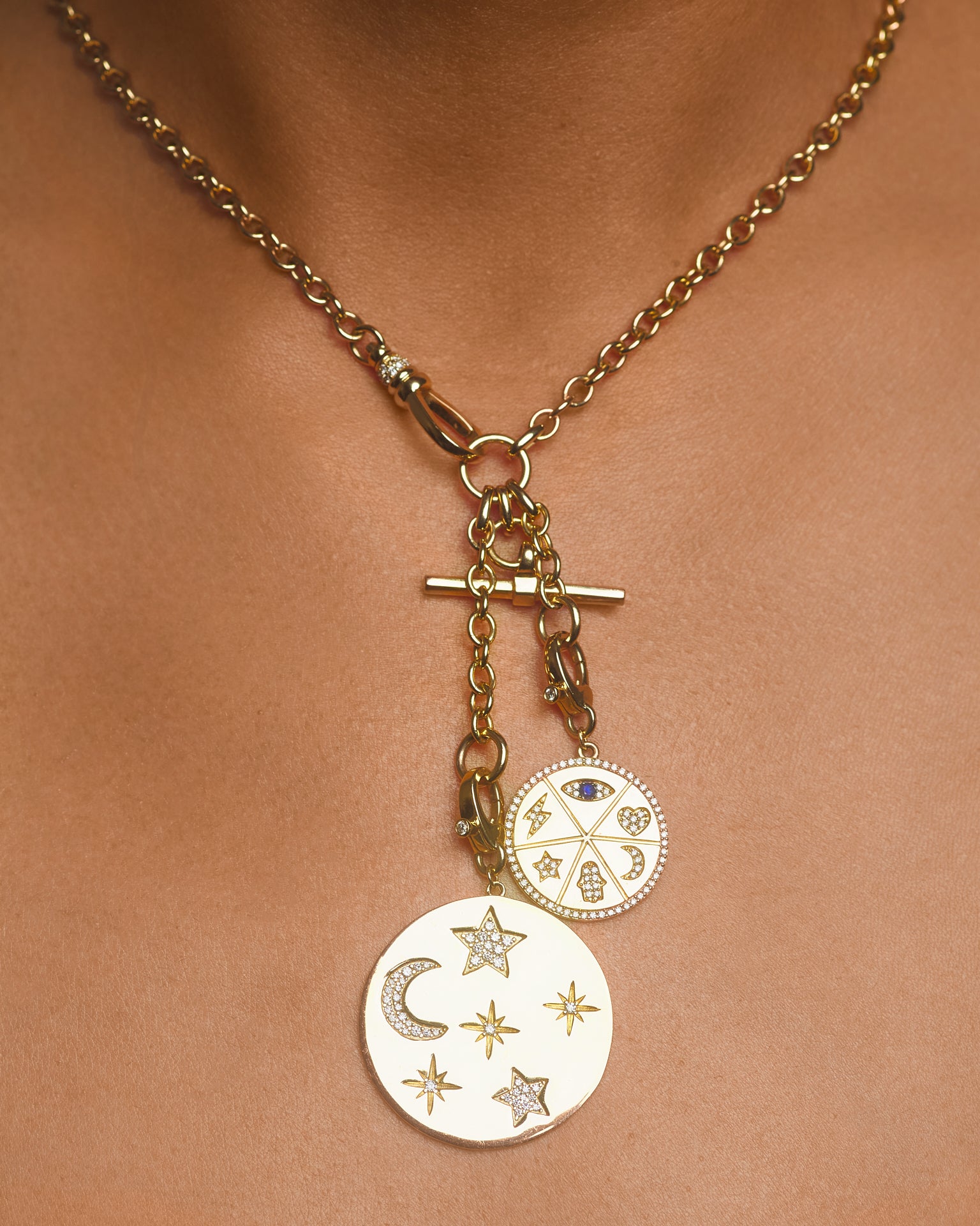 Kara - Double Pendant 14K Gold Necklace