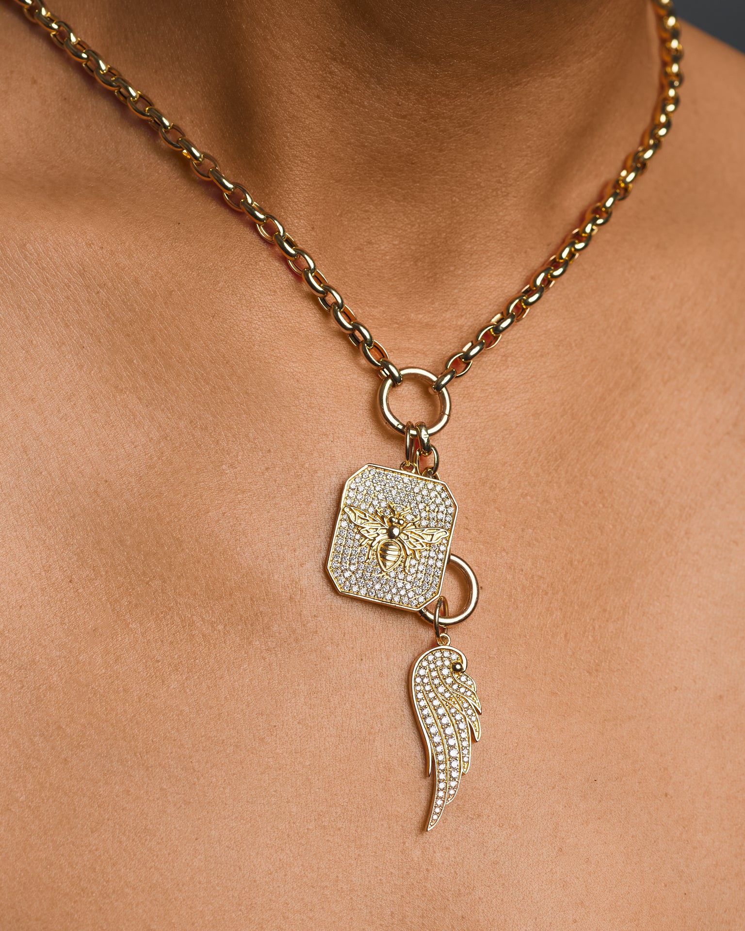 Abba - Double Pendant 14K Gold Necklace