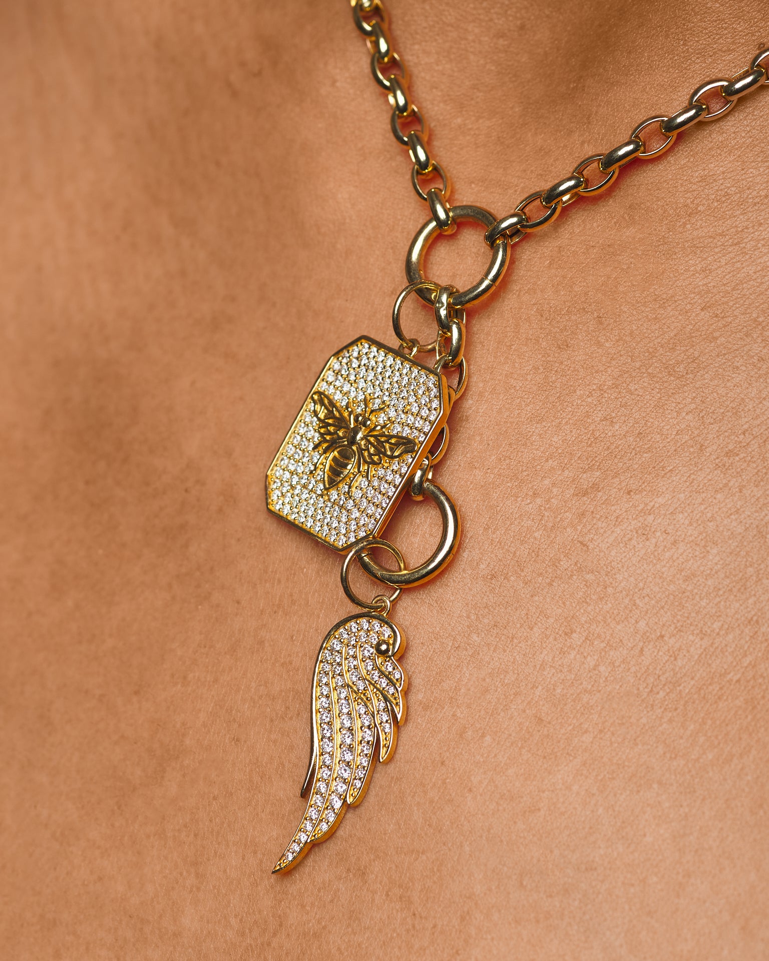 Abba - Double Pendant 14K Gold Necklace