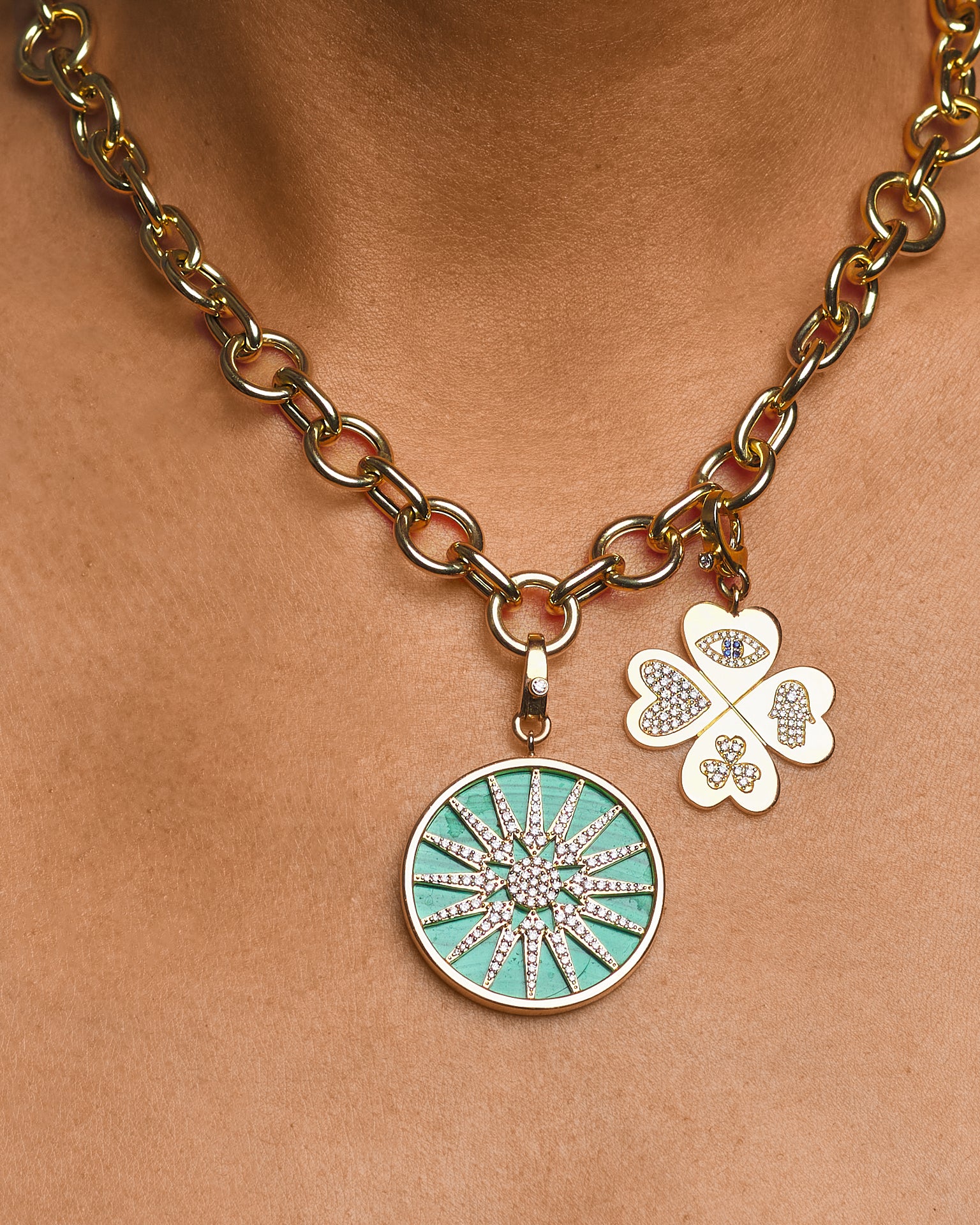 Mellie - Double Pendant 14K Gold Necklace