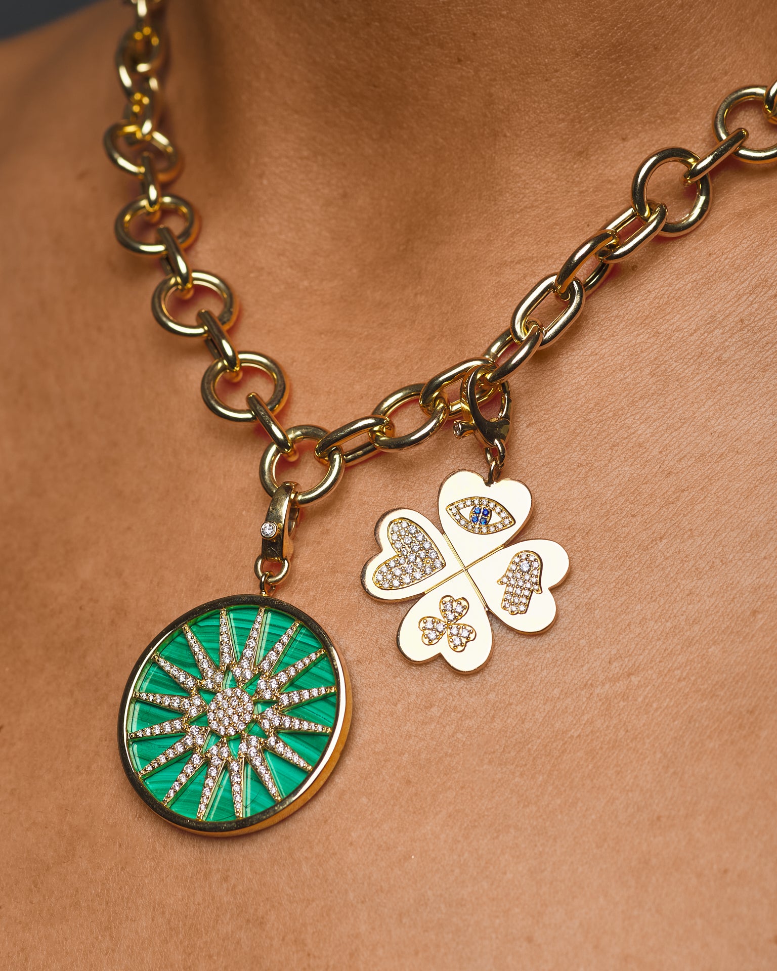 Mellie - Double Pendant 14K Gold Necklace