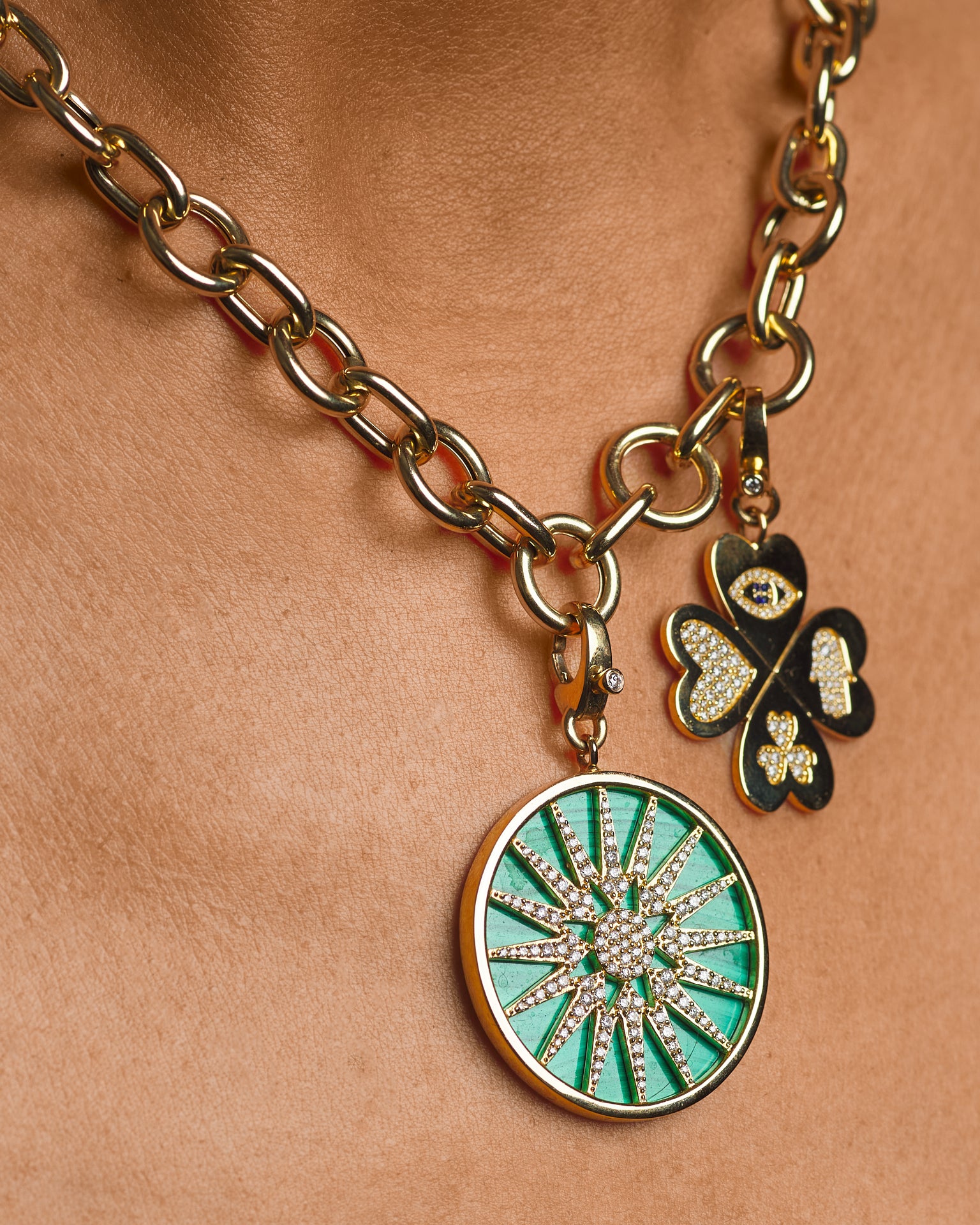 Mellie - Double Pendant 14K Gold Necklace