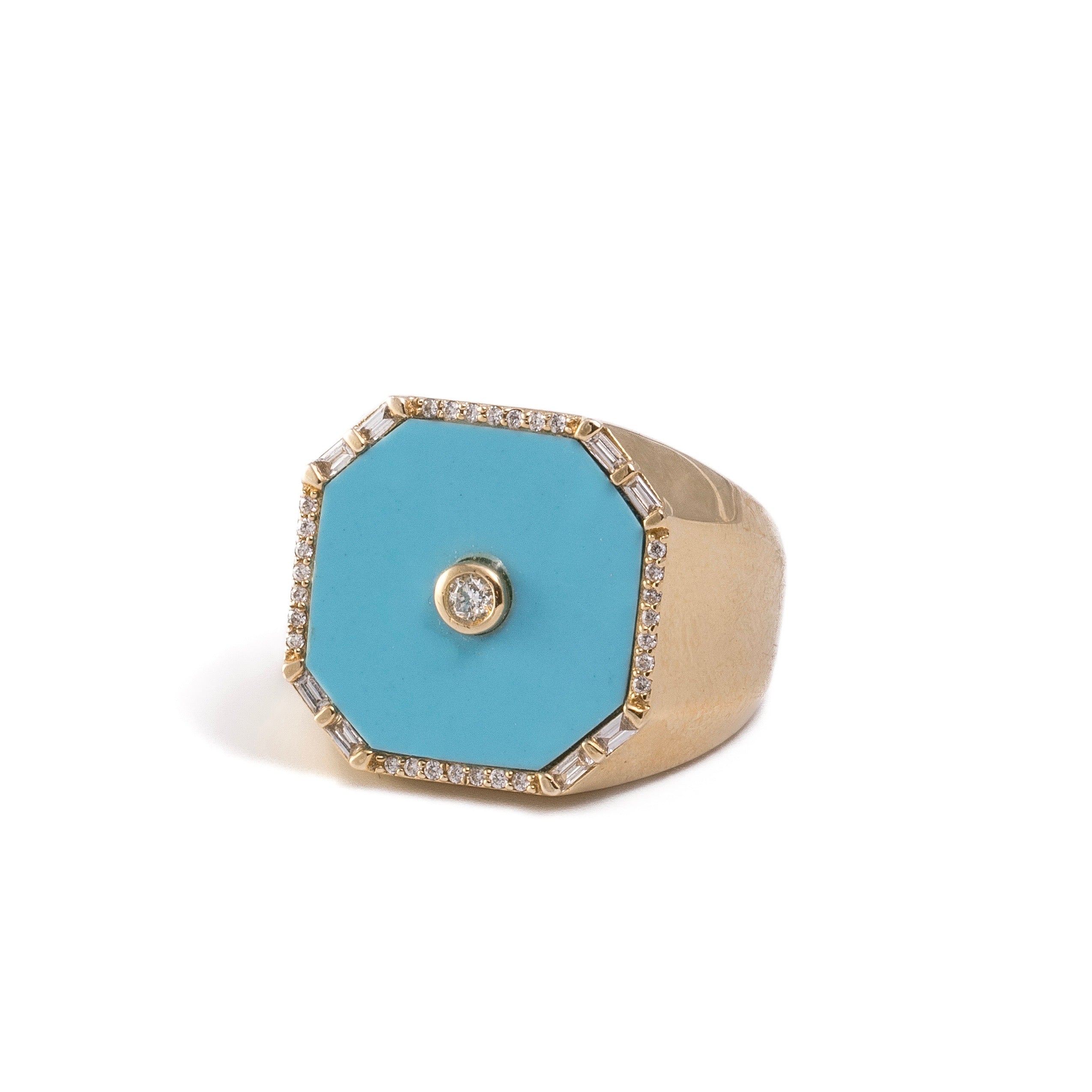 Clara Ring - Square Turquoise & Diamond Ring in 14k Gold