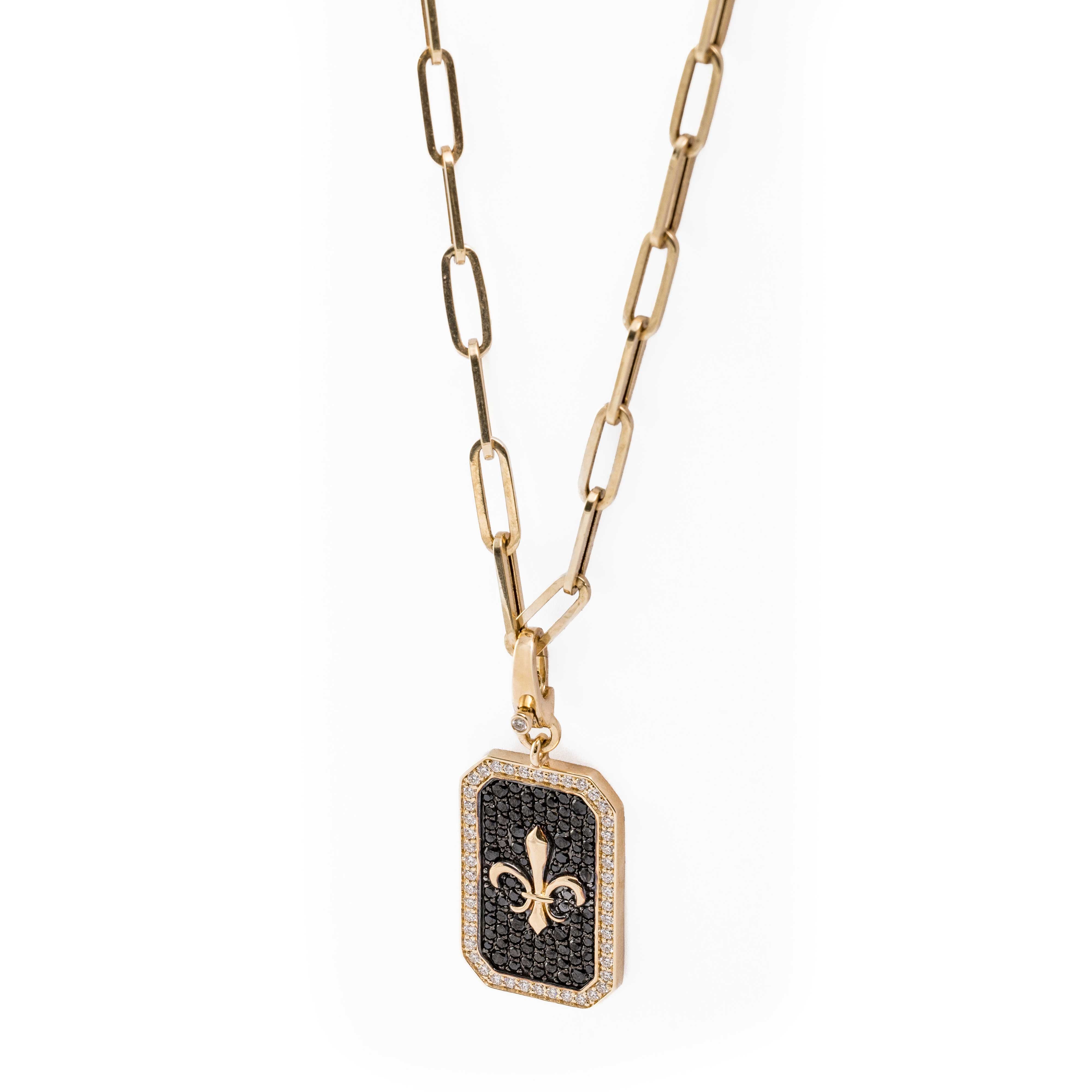Maelys Necklace - Fleur-de-Lys Black Diamond Necklace in 14k Gold