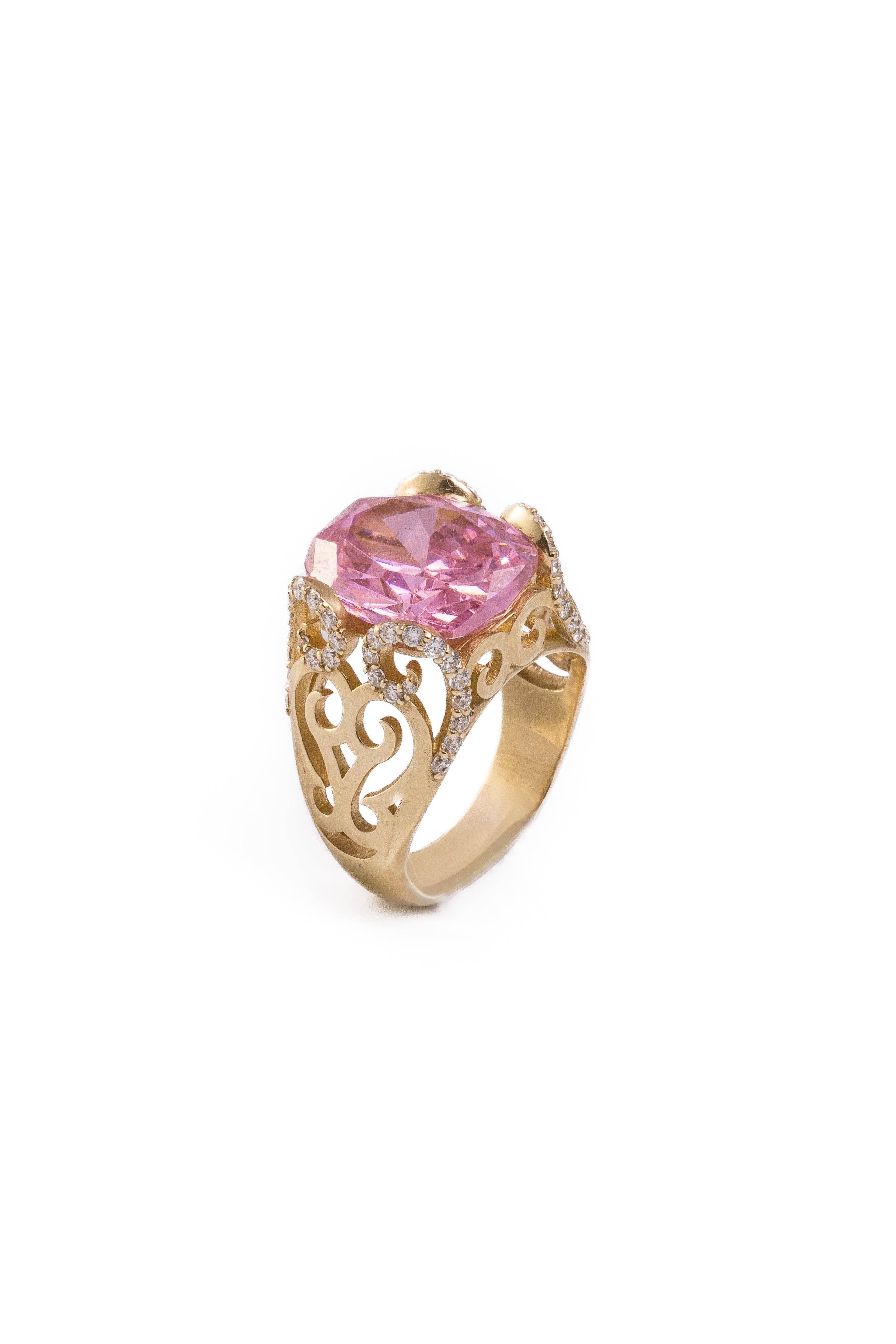 Lucienne Ring - Pink Sapphire & Moissanite Ring in 14k Gold