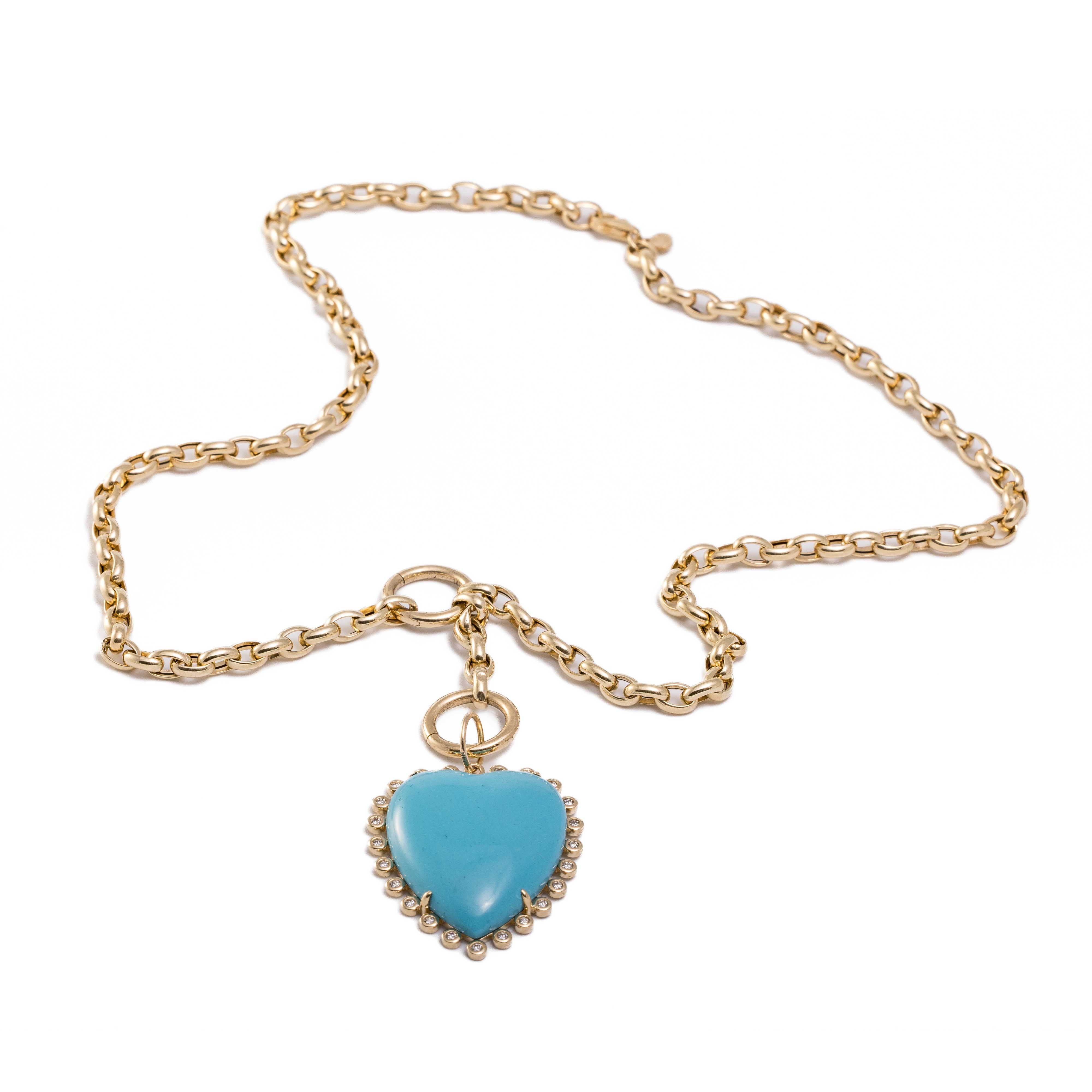 Adele Necklace - Turquoise Heart Diamond Necklace in 14k Gold