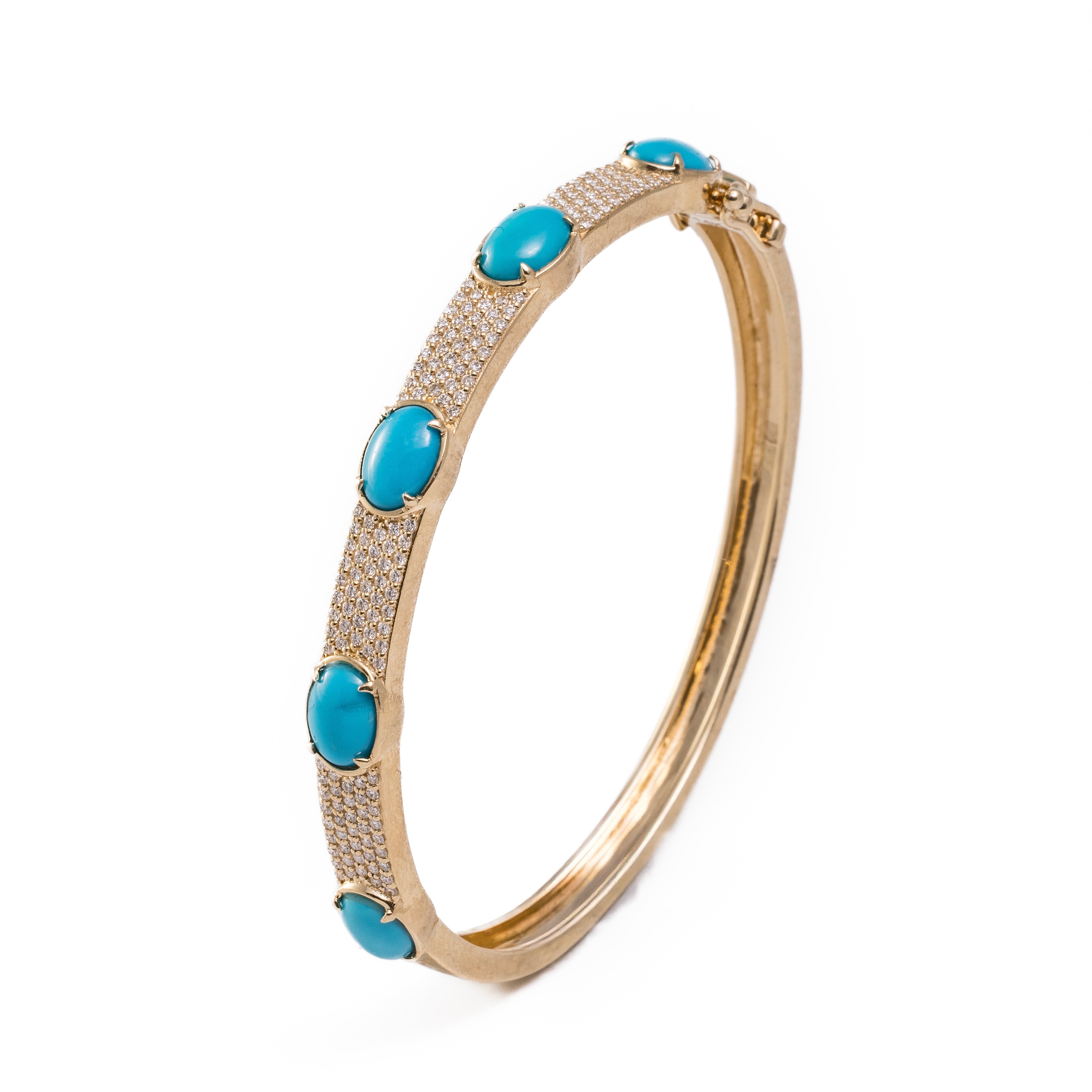 Clara Bracelet - Large Diamond & Turquoise Bracelet in 14k Gold