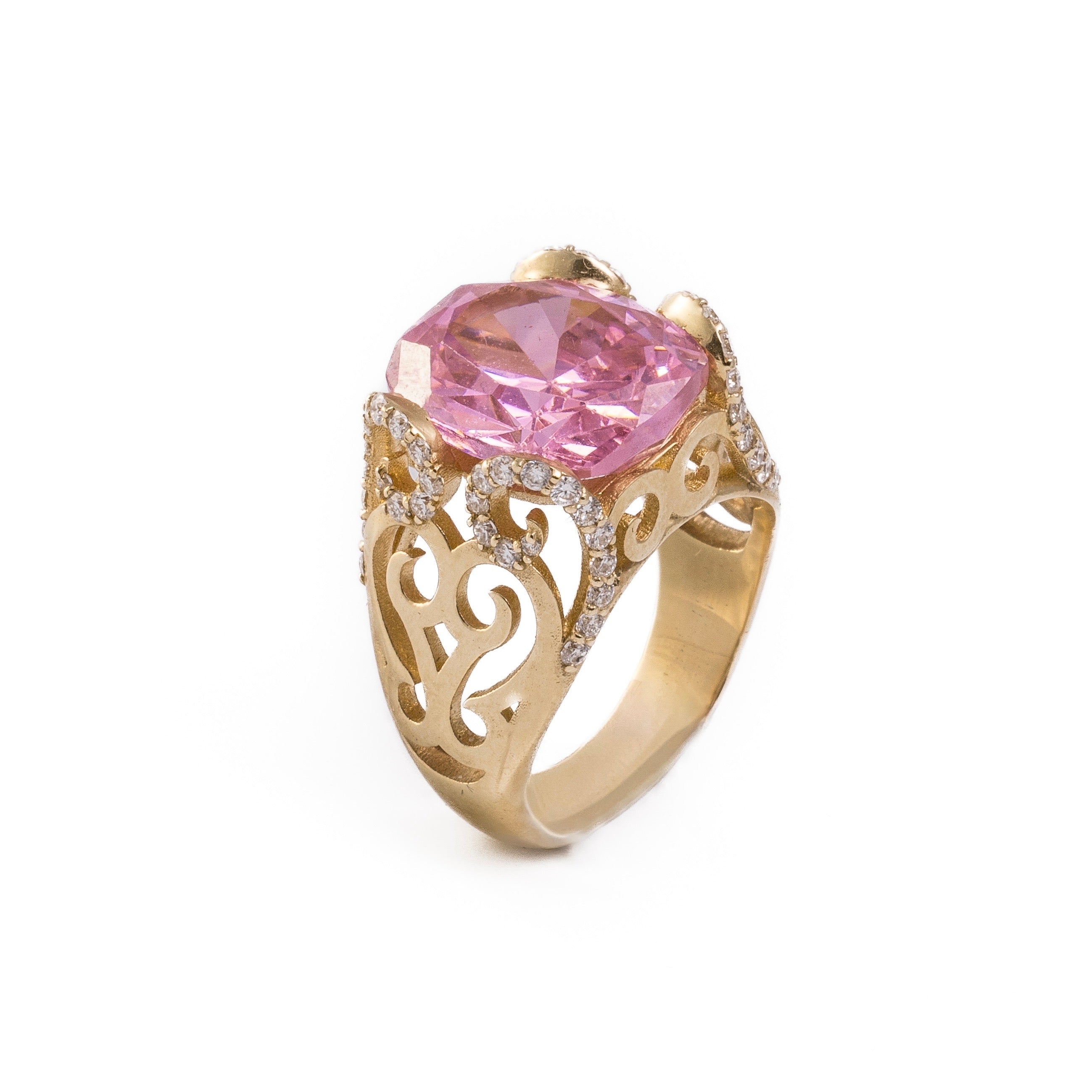Lucienne Ring - Pink Sapphire & Moissanite Ring in 14k Gold