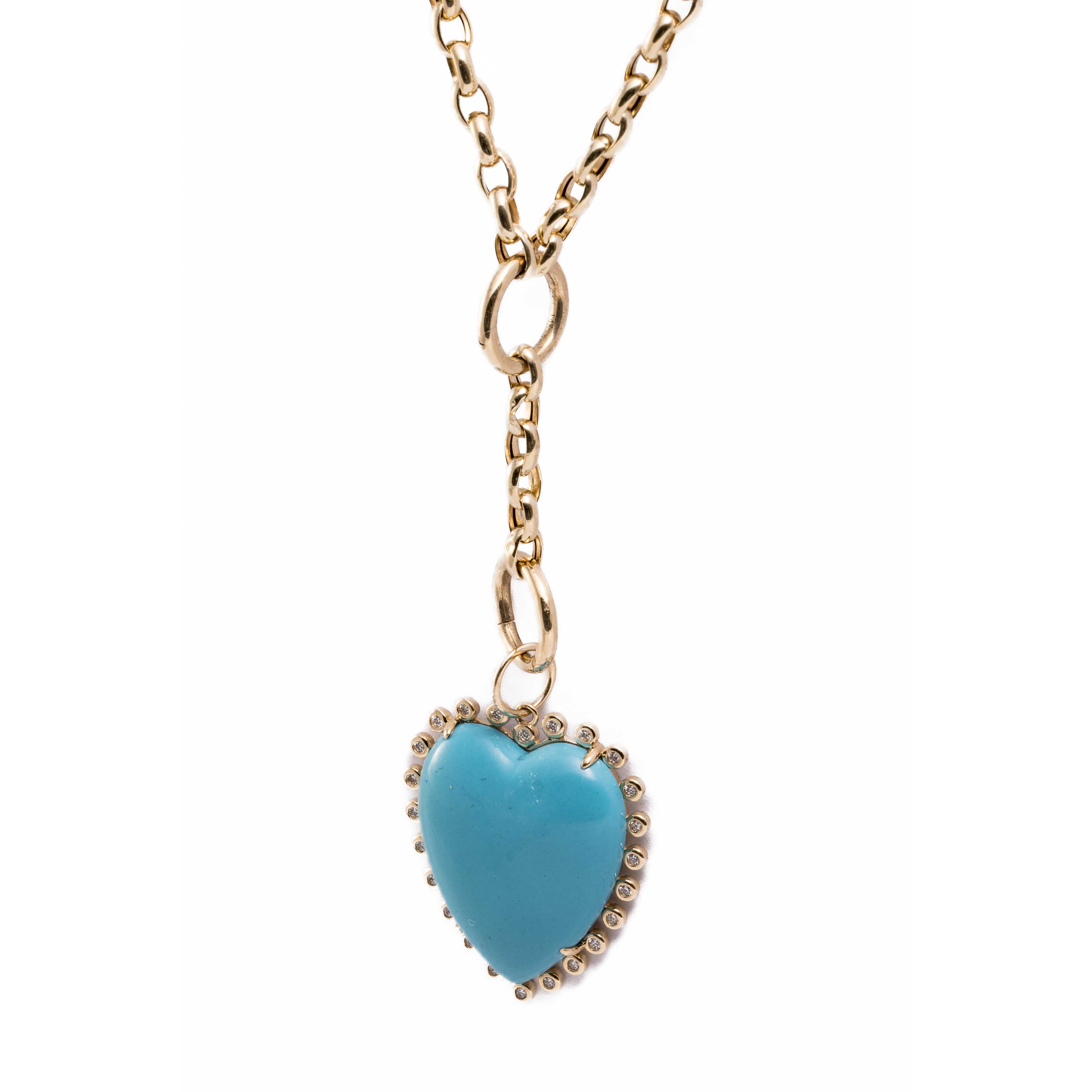 Adele Necklace - Turquoise Heart Diamond Necklace in 14k Gold