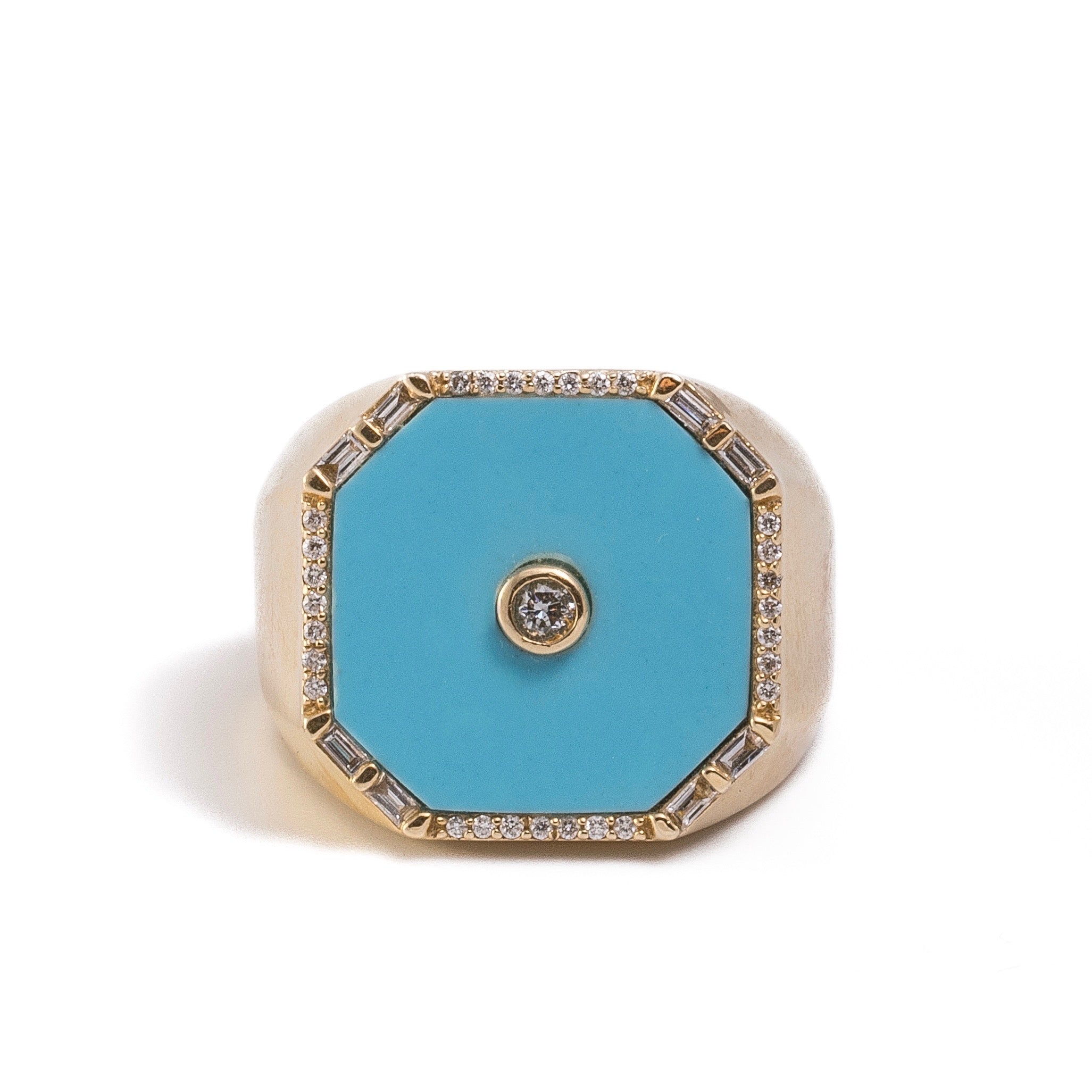 Clara Ring - Square Turquoise & Diamond Ring in 14k Gold