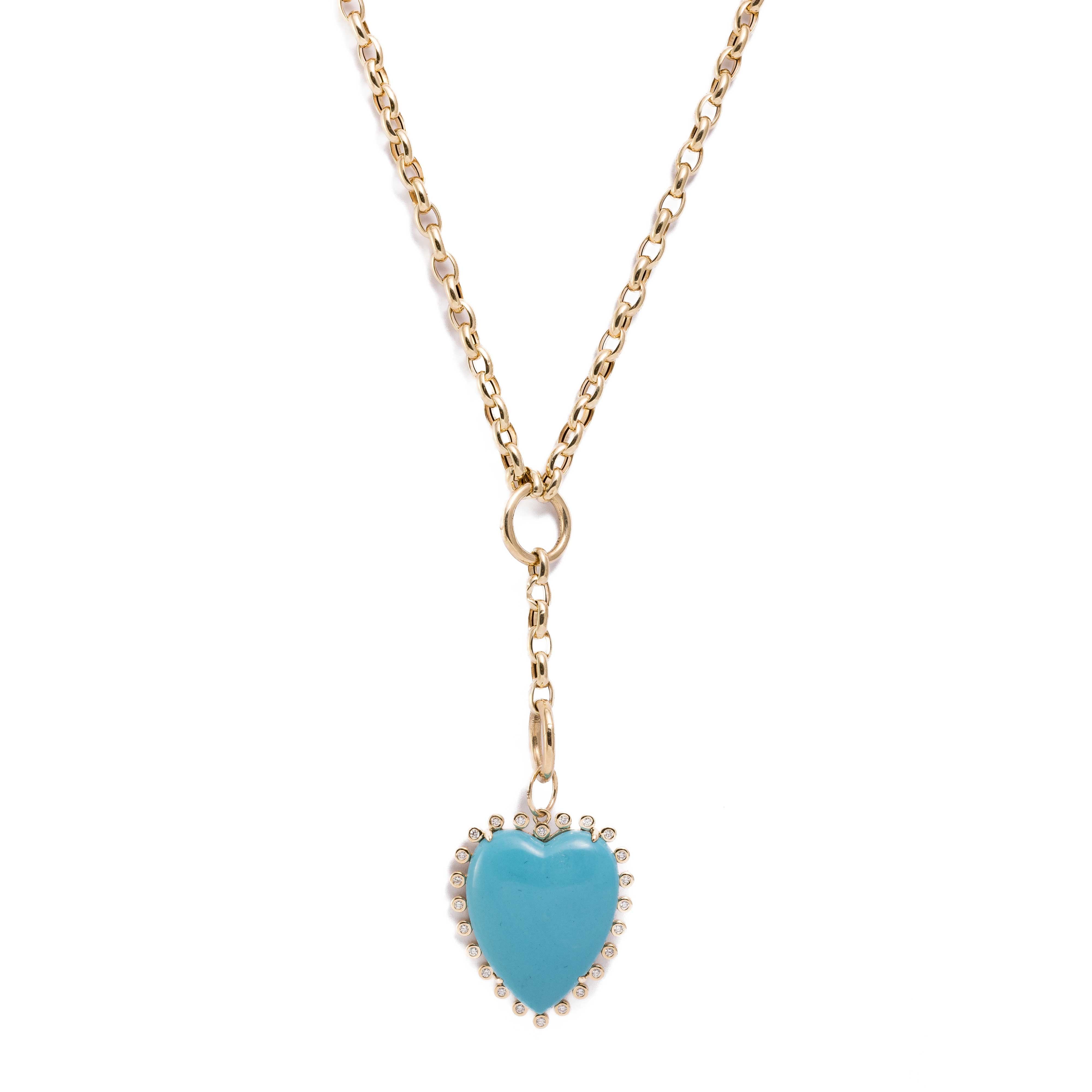 Adele Necklace - Turquoise Heart Diamond Necklace in 14k Gold